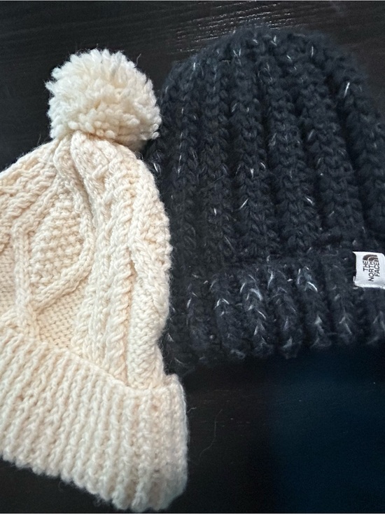 The North Face Other - Bundle- The North Face Black Knit hat & a white Pom Pom hat